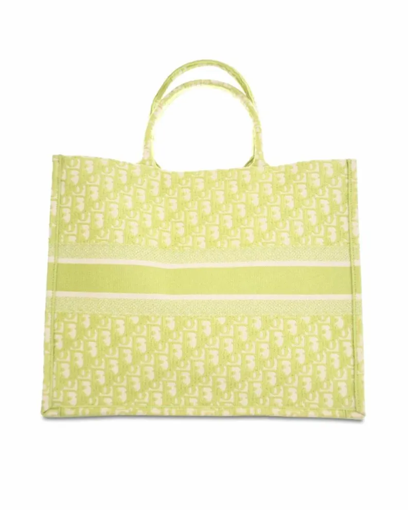 Tote Bags*Dior Preloved Large Oblique Canvas Book Tote with Rolled Handles Green