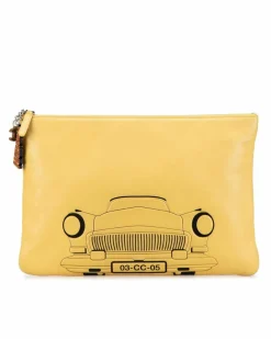 Clutch Bags*Chanel Preloved Large Printed Lambskin O Case Clutch with Top Zip Closure Yellow