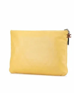 Clutch Bags*Chanel Preloved Large Printed Lambskin O Case Clutch with Top Zip Closure Yellow