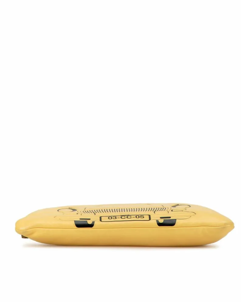 Clutch Bags*Chanel Preloved Large Printed Lambskin O Case Clutch with Top Zip Closure Yellow