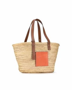Tote Bags*LOEWE Preloved Large Raffia Basket Tote Bag with Leather Straps Brown