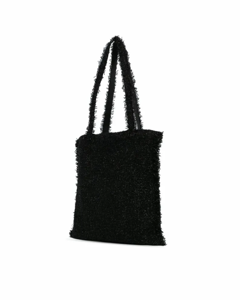 Tote Bags*Chanel Preloved Large Resin Embellished Tweed Robot Shopping Tote with Black