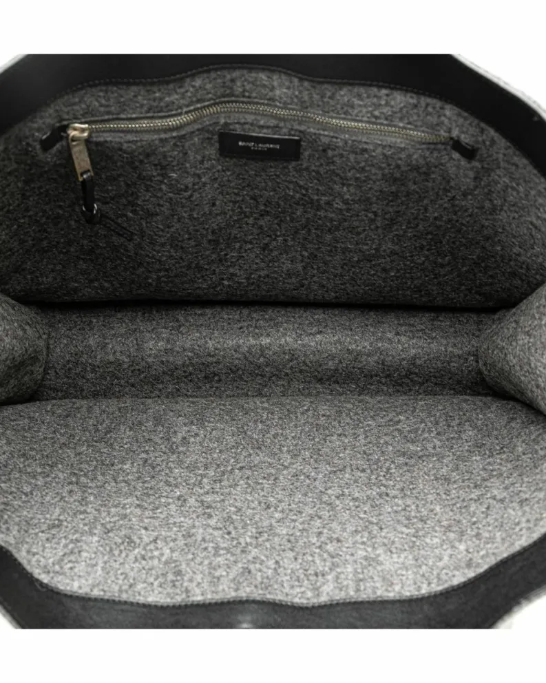 Tote Bags*Saint Laurent Preloved Large Wool Tote with Leather Trim and Snap Button Closures Grey
