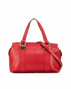 Shoulder Bags*Gucci Preloved Leather Bamboo Bar Shoulder Bag with Detachable Strap Red