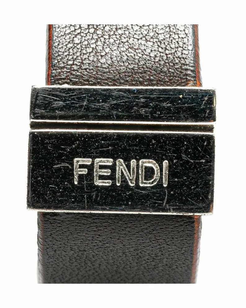 Bracelets*Fendi Preloved Leather Bracelet with Silver-Tone Hardware and Push Lock Brown