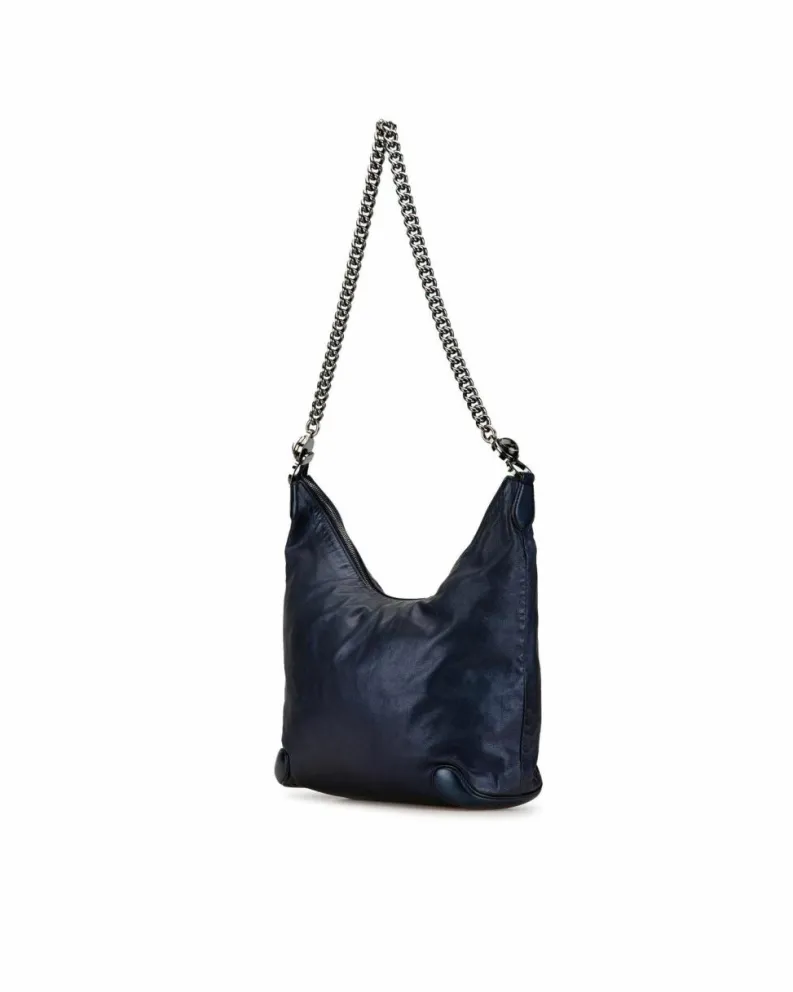 Shoulder Bags*Gucci Preloved Leather Chain Shoulder Bag with Zip Closure and Interior Blue