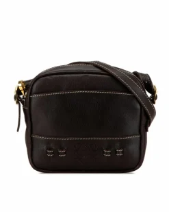 Cross-Body Bags*LOEWE Preloved Leather Crossbody Bag with Top Zip Closure and Flat Strap Brown
