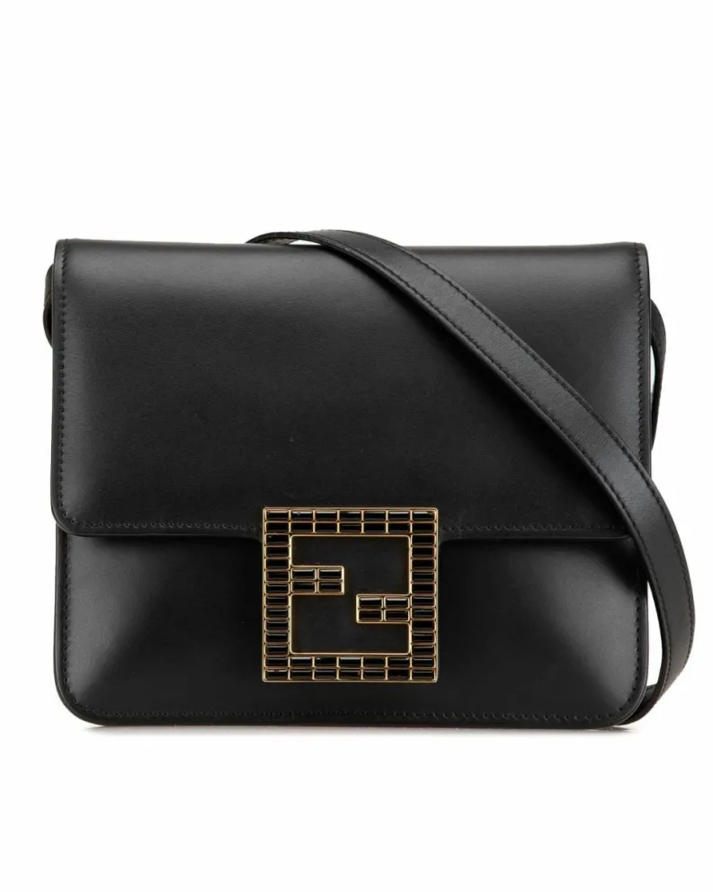 Cross-Body Bags*Fendi Preloved Leather Crystal Embellished Crossbody Bag with Interior Card Black
