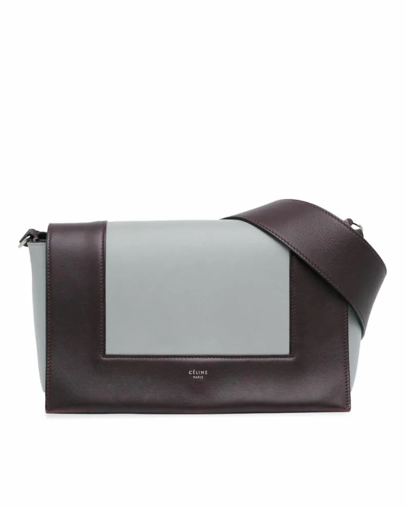 Shoulder Bags*Celine Preloved Leather Frame Shoulder Bag with Front Flap Closure Grey