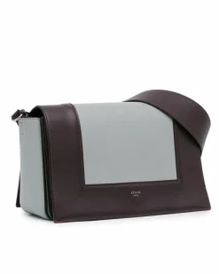 Shoulder Bags*Celine Preloved Leather Frame Shoulder Bag with Front Flap Closure Grey