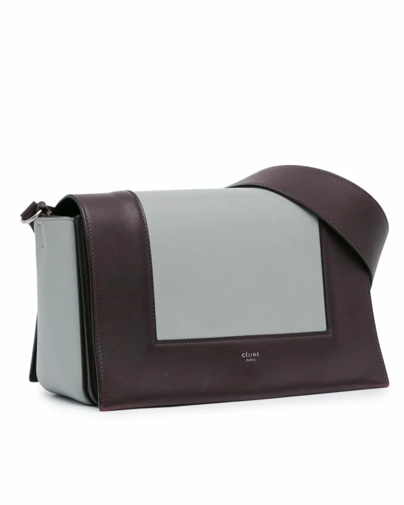 Shoulder Bags*Celine Preloved Leather Frame Shoulder Bag with Front Flap Closure Grey