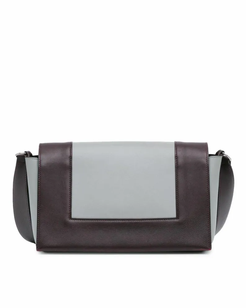 Shoulder Bags*Celine Preloved Leather Frame Shoulder Bag with Front Flap Closure Grey