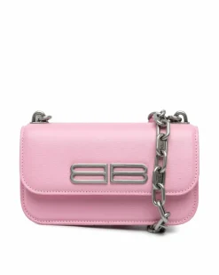 Shoulder Bags*Balenciaga Preloved Leather Gossip Chain Bag with Silver Tone Shoulder Strap Pink
