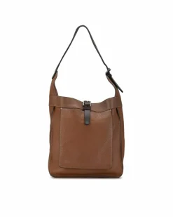 Shoulder Bags*Hermes Preloved Leather Shoulder Bag with Buckle Closure and Interior Zip Brown
