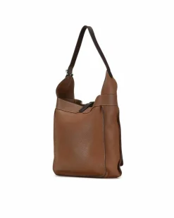 Shoulder Bags*Hermes Preloved Leather Shoulder Bag with Buckle Closure and Interior Zip Brown