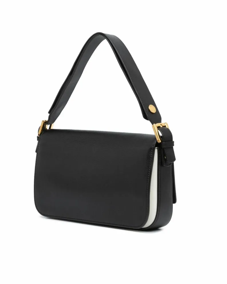 Shoulder Bags*Fendi Preloved Leather Shoulder Bag with FF Turn Lock Closure Black