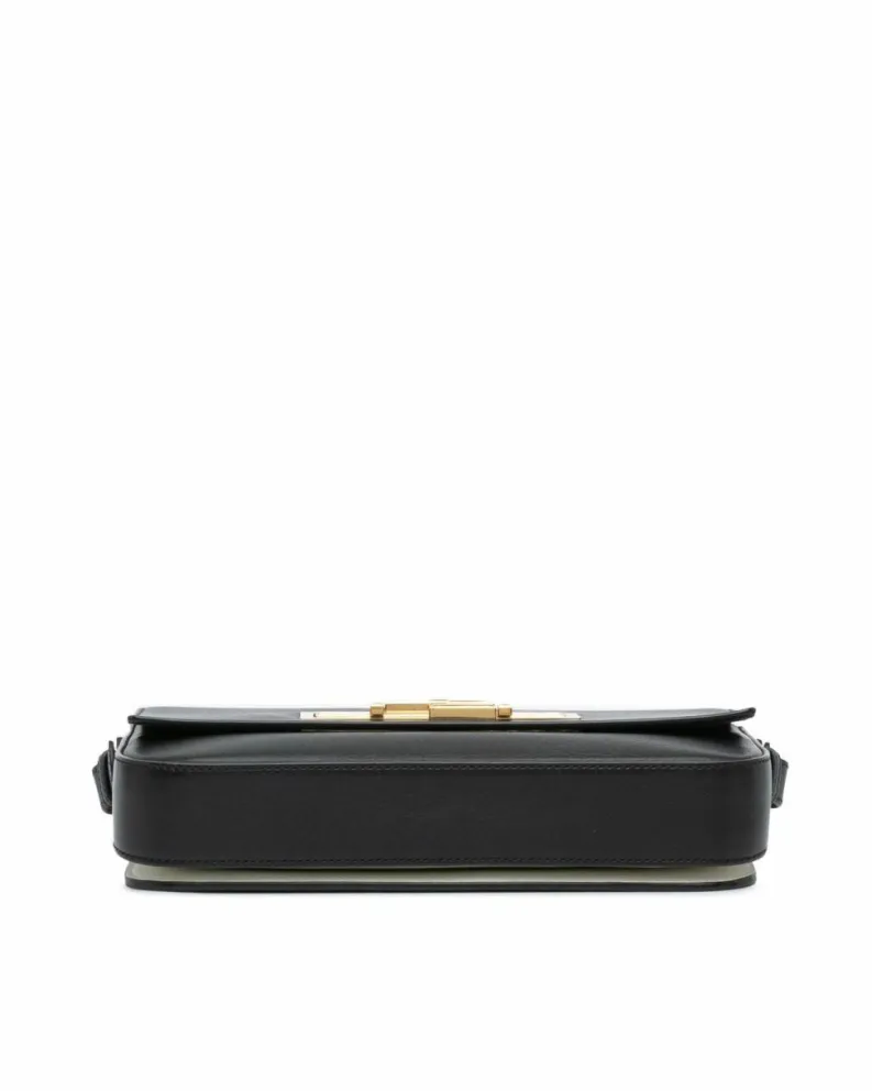 Shoulder Bags*Fendi Preloved Leather Shoulder Bag with FF Turn Lock Closure Black