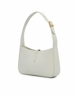 Shoulder Bags*Saint Laurent Preloved Leather Shoulder Bag with Flat Strap and Interior Zip Pocket White