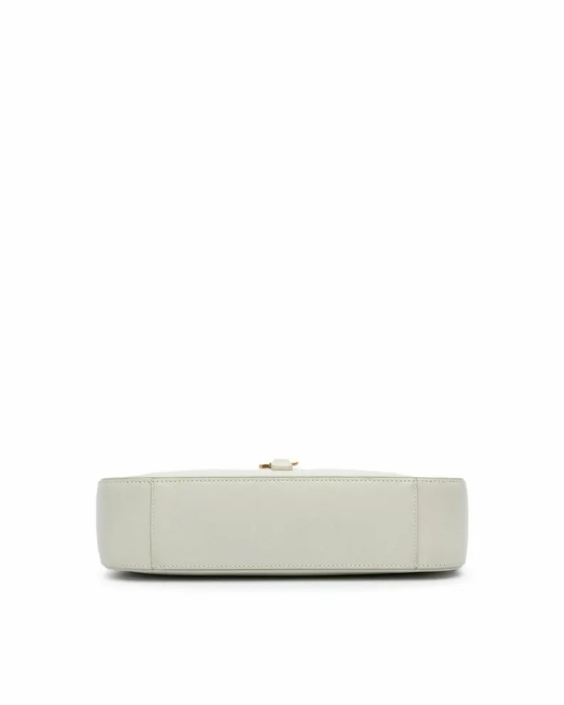 Shoulder Bags*Saint Laurent Preloved Leather Shoulder Bag with Flat Strap and Interior Zip Pocket White