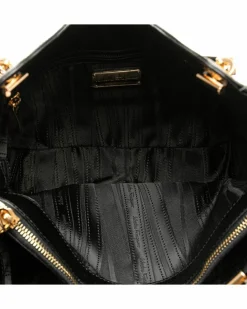 Tote Bags*Ferragamo Preloved Leather Tote Bag with Chain Link Straps and Interior Pockets Black