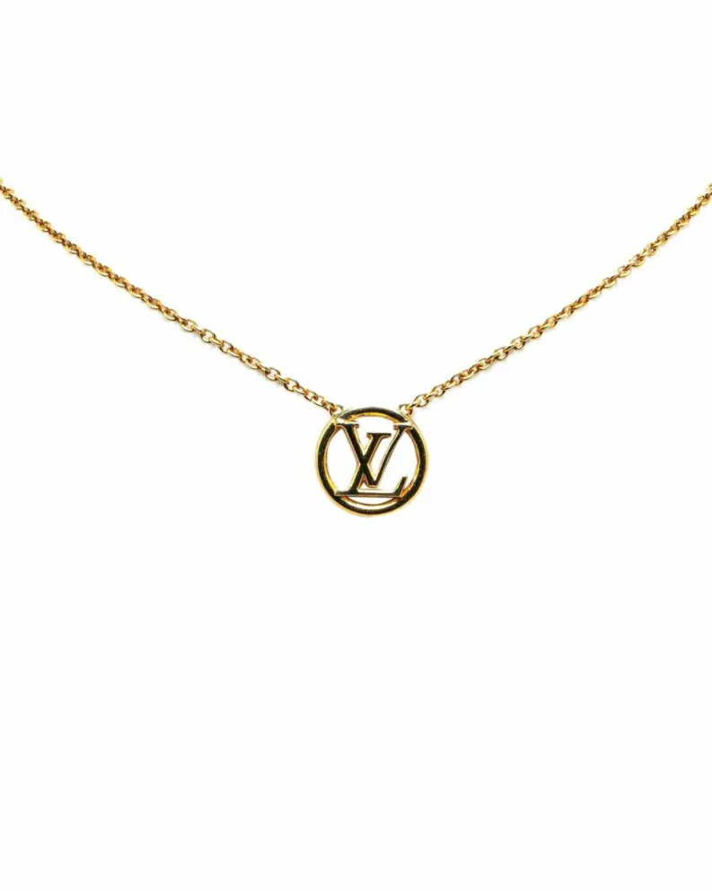 Necklaces*Louis Vuitton Preloved LV Circle Pendant Necklace in Gold