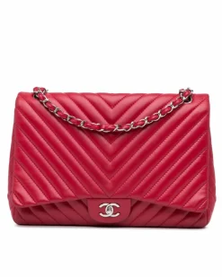 Shoulder Bags*Chanel Preloved Maxi Chevron Quilted Lambskin Single Flap Shoulder Bag with Pink