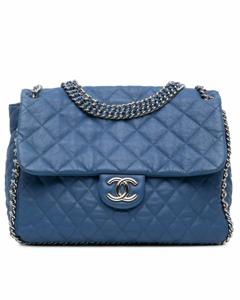 Shoulder Bags*Chanel Preloved Maxi Lambskin Chain Around Flap Shoulder Bag Blue