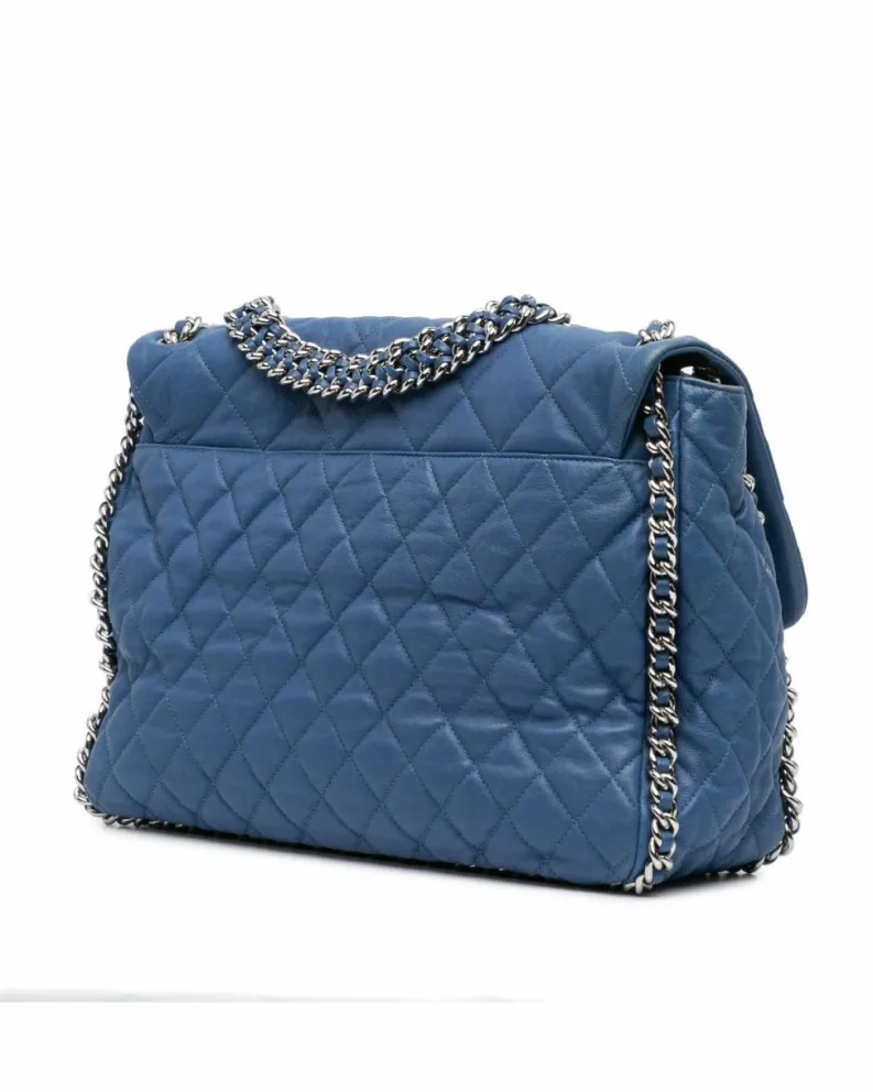 Shoulder Bags*Chanel Preloved Maxi Lambskin Chain Around Flap Shoulder Bag Blue