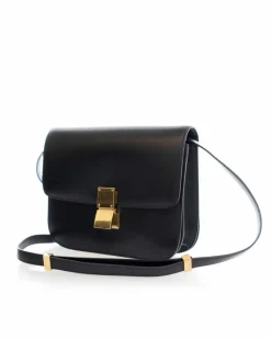 Cross-Body Bags*Celine Preloved Medium Calfskin Leather Crossbody Bag with Push Lock Closure Black