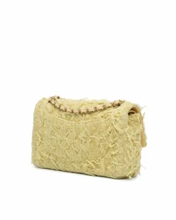 Shoulder Bags*Chanel Preloved Medium Classic Fringed Tweed Double Flap Shoulder Bag with Yellow