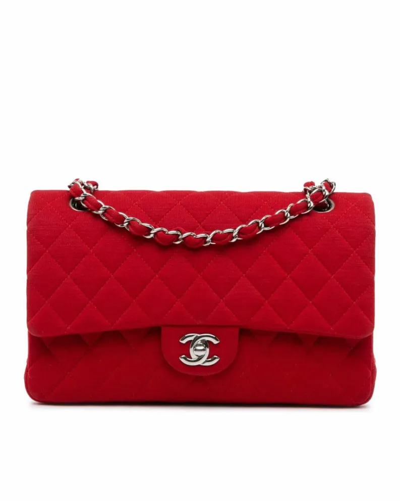 Shoulder Bags*Chanel Preloved Medium Classic Jersey Double Flap Shoulder Bag with Quilted Red