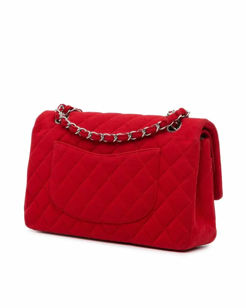 Shoulder Bags*Chanel Preloved Medium Classic Jersey Double Flap Shoulder Bag with Quilted Red