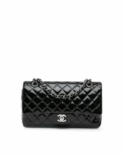 Shoulder Bags*Chanel Preloved Medium Classic Patent Double Flap Shoulder Bag with Quilted Black