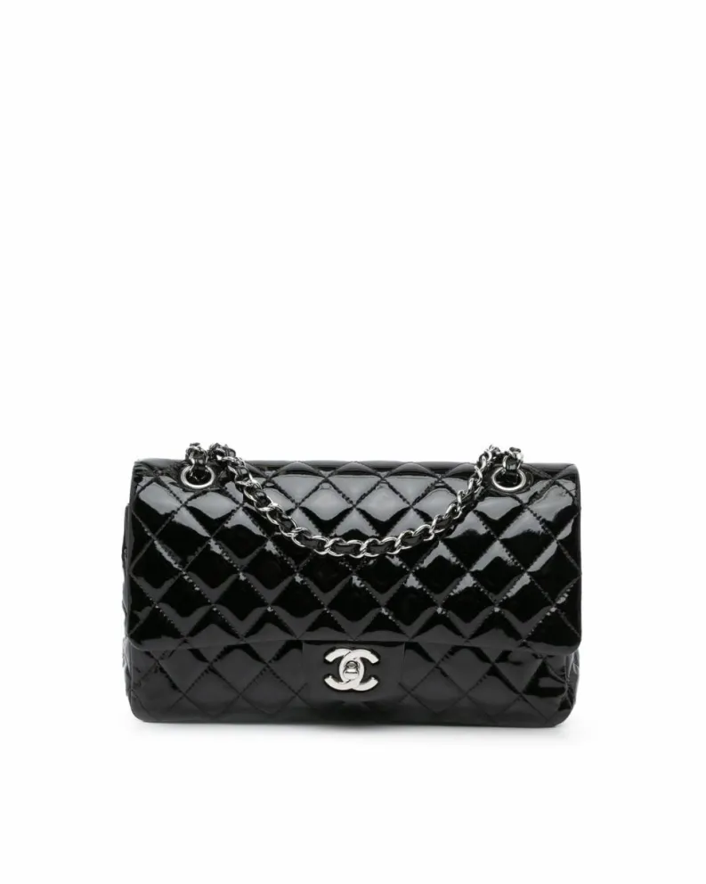 Shoulder Bags*Chanel Preloved Medium Classic Patent Double Flap Shoulder Bag with Quilted Black