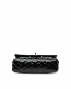Shoulder Bags*Chanel Preloved Medium Classic Patent Double Flap Shoulder Bag with Quilted Black