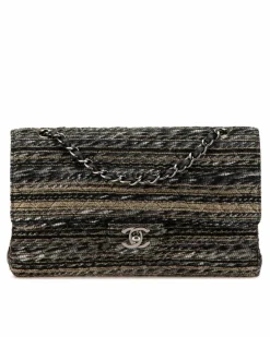 Shoulder Bags*Chanel Preloved Medium Classic Tweed Double Flap Shoulder Bag with Leather Brown
