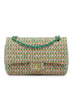 Shoulder Bags*Chanel Preloved Medium Classic Tweed Double Flap Shoulder Bag with Green
