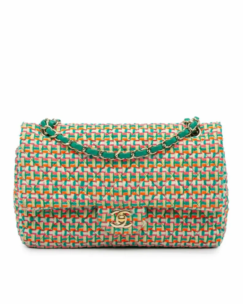 Shoulder Bags*Chanel Preloved Medium Classic Tweed Double Flap Shoulder Bag with Green