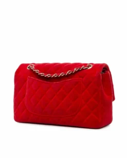 Shoulder Bags*Chanel Preloved Medium Classic Velvet Double Flap Shoulder Bag with Quilted Red