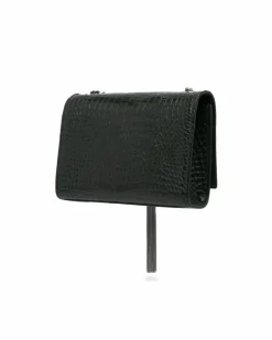 Shoulder Bags*Saint Laurent Preloved Medium Croc Embossed Leather Tassel Shoulder Bag Green