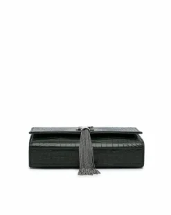 Shoulder Bags*Saint Laurent Preloved Medium Croc Embossed Leather Tassel Shoulder Bag Green