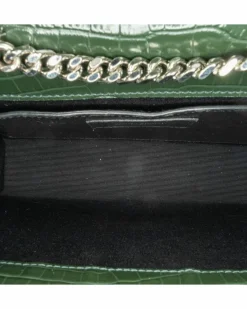 Shoulder Bags*Saint Laurent Preloved Medium Croc Embossed Leather Tassel Shoulder Bag Green