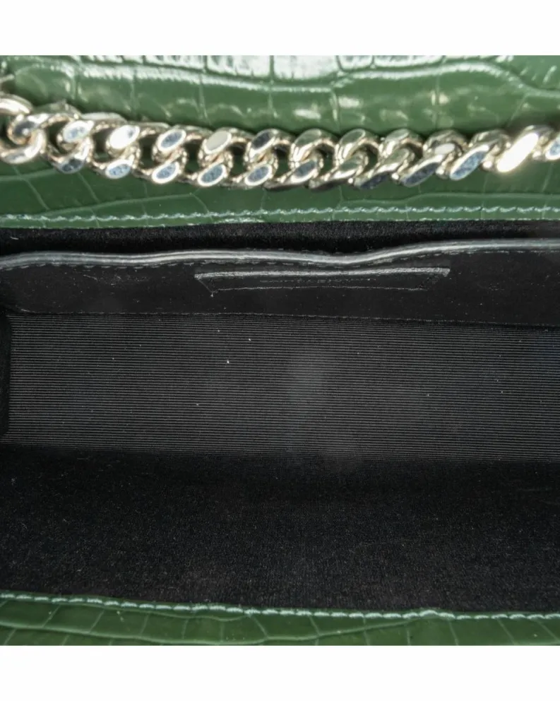 Shoulder Bags*Saint Laurent Preloved Medium Croc Embossed Leather Tassel Shoulder Bag Green