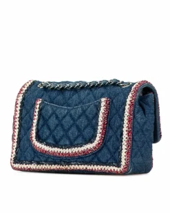 Shoulder Bags*Chanel Preloved Medium Denim Braided Flap Shoulder Bag with Tweed Trim and Blue