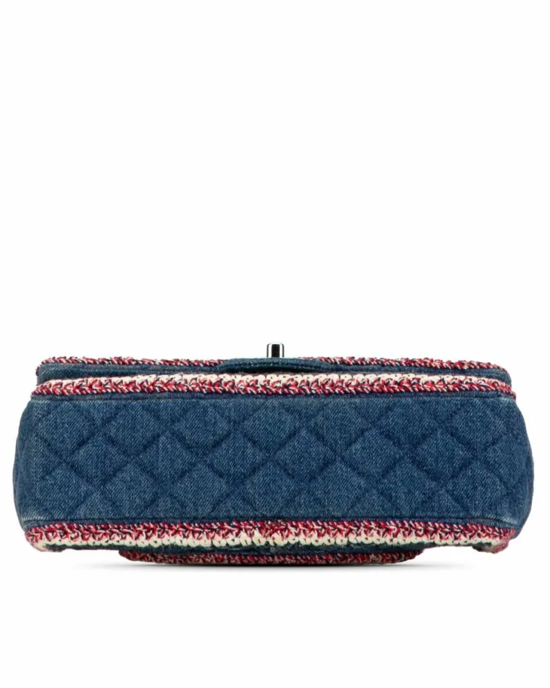 Shoulder Bags*Chanel Preloved Medium Denim Braided Flap Shoulder Bag with Tweed Trim and Blue