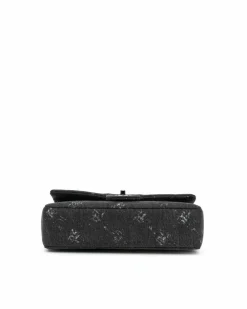 Shoulder Bags*Chanel Preloved Medium Denim Double Flap Shoulder Bag with Woven Chain Straps Black