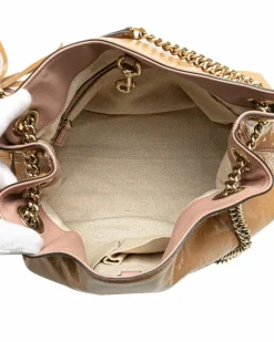Tote Bags*Gucci Preloved Medium Patent Leather Chain Tote with Tassel Detail Brown