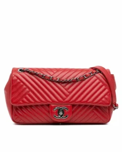 Shoulder Bags*Chanel Preloved Medium Quilted Lambskin Leather Flap Shoulder Bag with Chain Red