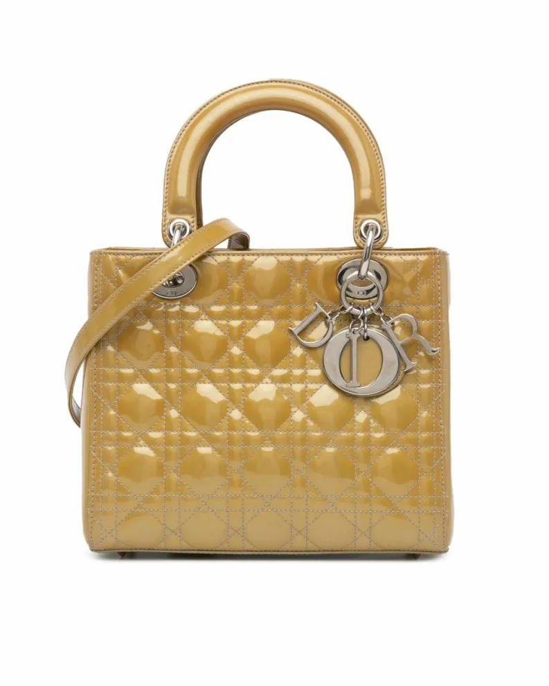 Shoulder Bags*Dior Preloved Medium Quilted Patent Leather Handbag with Detachable Brown