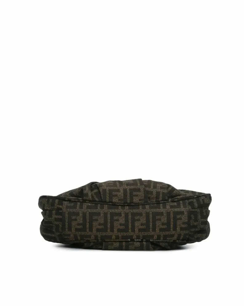 Shoulder Bags*Fendi Preloved Metallic Canvas Shoulder Bag with Leather Chain Straps Brown